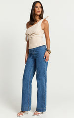 Ivy Top - Linen Off Shoulder Tie Top in Oatmeal