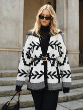 Geometric Pattern Collared Knit Cardigan without Belt