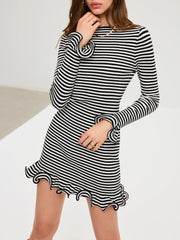 Long Sleeve Striped Ruffle Hem Mini Dress