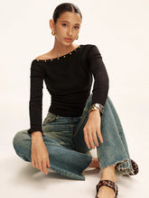 Studded Off Shoulder Long Sleeve T-Shirt