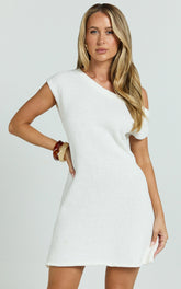 Adella Mini Dress - Knit Off The Shoulder Dress in White