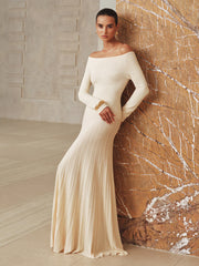 Off-Shoulder Textured Knit Maxi Dress