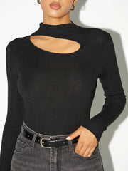Cut-Out Long-Sleeve Knit Top