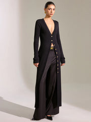 Metal Button Longline Knit Cardigan Dress