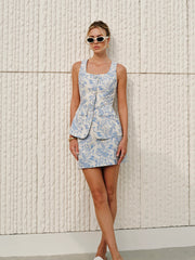 Jacquard Square-Neck Decor-Pockets Skirt Set