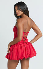 Seraphina Mini Dress - Strapless Corset Bubble Hem Dress in Red