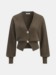Metal Button Ribbed Cardigan
