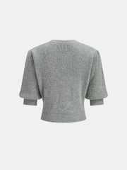 Wool Blend Short Sleeve Bow Knit Top