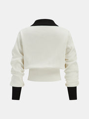 Metal Button Contrast Trim Knit Top