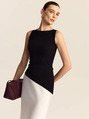 Asymmetric Hem Boat Neck Sleeveless Knit Top