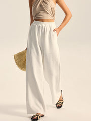 Textured Wide-Leg Pants with Elastic Waist