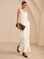 Tweed Fringe Trim Button Vest