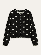 Scalloped Trim Polka Dot Knit Cardigan
