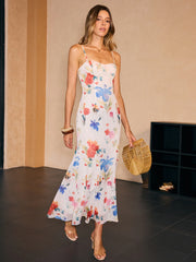 Semi-Sheer Floral Print Slip Maxi Dress