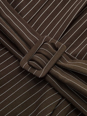 Belted Pinstripe Asymmetric Blouse