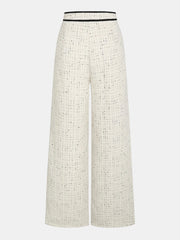 Contrast Waistband Tweed Wide-Leg Pants