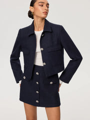 Metal Button Tweed Collared Jacket
