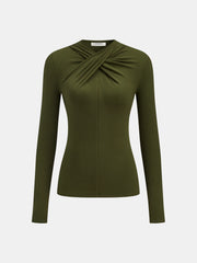 Twisted Front Detail Long Sleeve Knit Top
