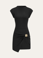 Mock Neck Mini Dress with Metal Buckle Detail