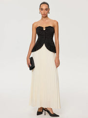 Color-Block Strapless Pleated Chiffon Maxi Dress