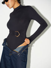 Metal Buckle Stand Collar Long Sleeve Bodysuit