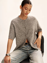 Wool-Blend Short-Sleeved Cardigan