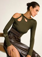 Asymmetric Cut-Out Cold Shoulder Blouse