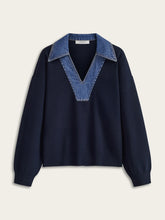 Denim Collar V-Neck Sweater