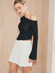 Scalloped Hem Mid-Waist Mini Skirt