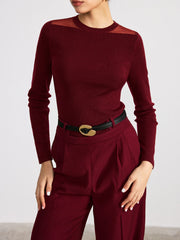 Sheer Paneled Wool Blend Knit Top