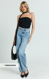 Nessa Jeans - High Waist Straight Leg Jeans in Light Blue Wash