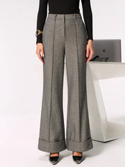 Mid-Waist Cuffed Wide-Leg Pants