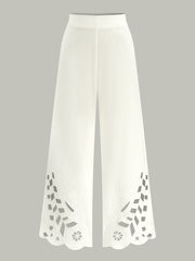 Embroidery Cut-Out Wide-Leg Pants