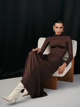 Mock Neck Corset Waist Long Sleeve Maxi Dress