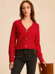 V-Neck Button-Front Knit Cardigan