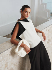 Asymmetric Color-Block Knit Top