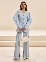 Puffed Sleeve V-Neck Blazer