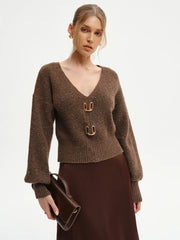 Wool-Blend V-Neck Sweater