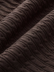 Contrast Collar Cable-Knit Midi Dress