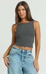 Can't You Tell Top - Ribbed Tank Top in Charcoal