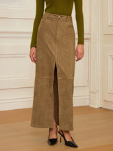 Suede Effect Slit-Front Maxi Skirt