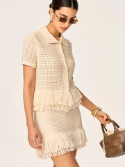 Fringed Knit Mini Skirt