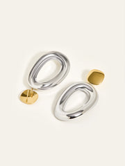 Two-Tone Smooth Oval Drop Earrings