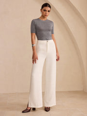 Tweed Side Slit Wide-Leg Pants