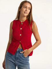 Metal Button Pocket Sweater Vest