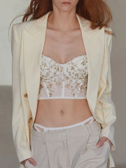 Floral Semi-Sheer Mesh Lace Crop Corset Top