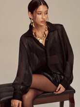 Sheer Chiffon Textured Metal Button Shirt
