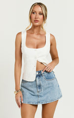 Nalfie Top - Linen Wide Scoop Neck Fitted Vest Top in White
