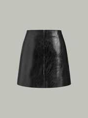 Color-Block Pleated-Panel PU Leather Mini Skirt
