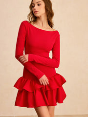 Long Sleeve Tiered Ruffle Mini Dress